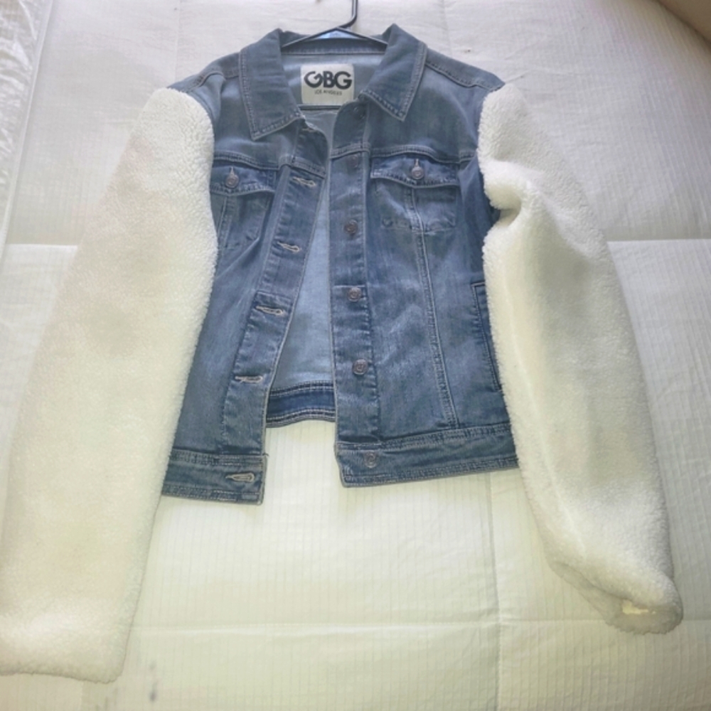 GBG Los Angeles Denim Jacket with Sherpa Sleeves for Winter
